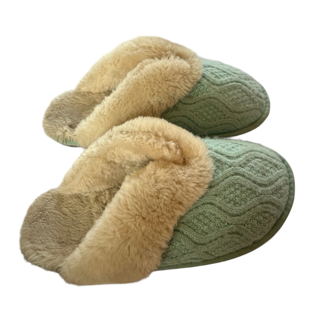 Caroline Knit Scuff Slippers in Mint